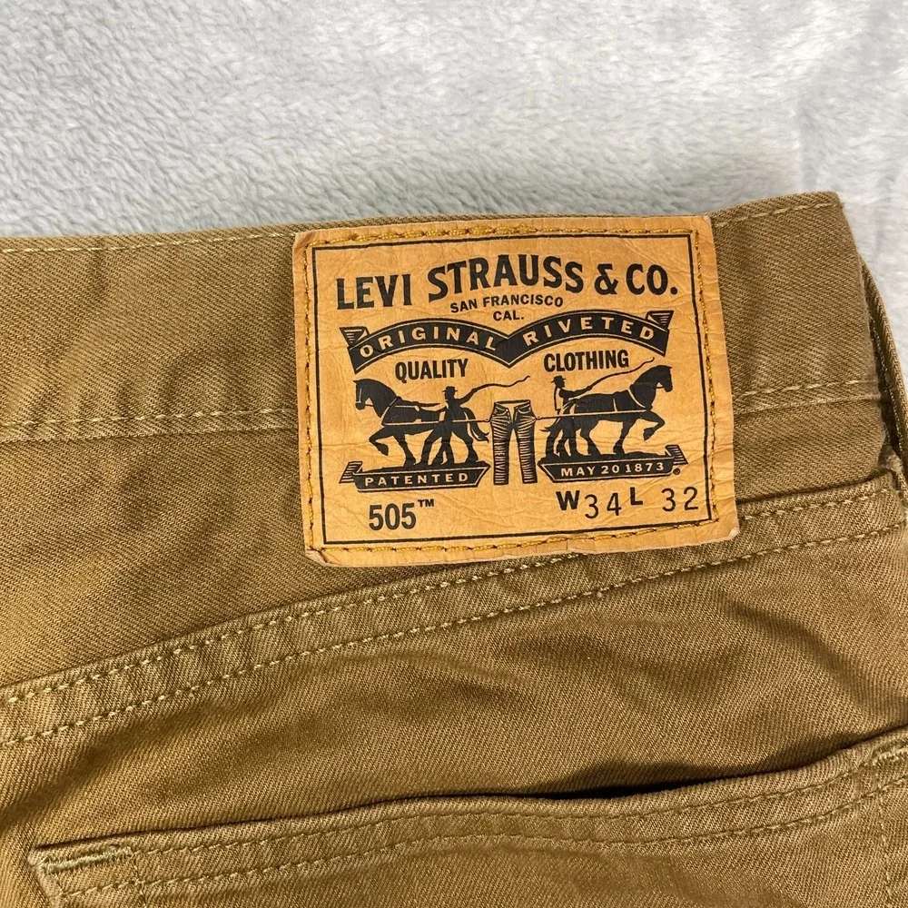 Levi's 505 Pants Mens 34x32 Brown Regular Fit Workwear Straight‎ Leg Outdoor